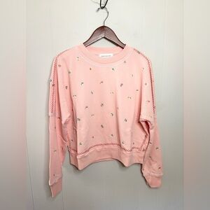 Something Navy peach floral embroidered crewneck relaxed sweatshirt size XS new